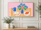 Checkered Breakfast Table art on a TV in a living room