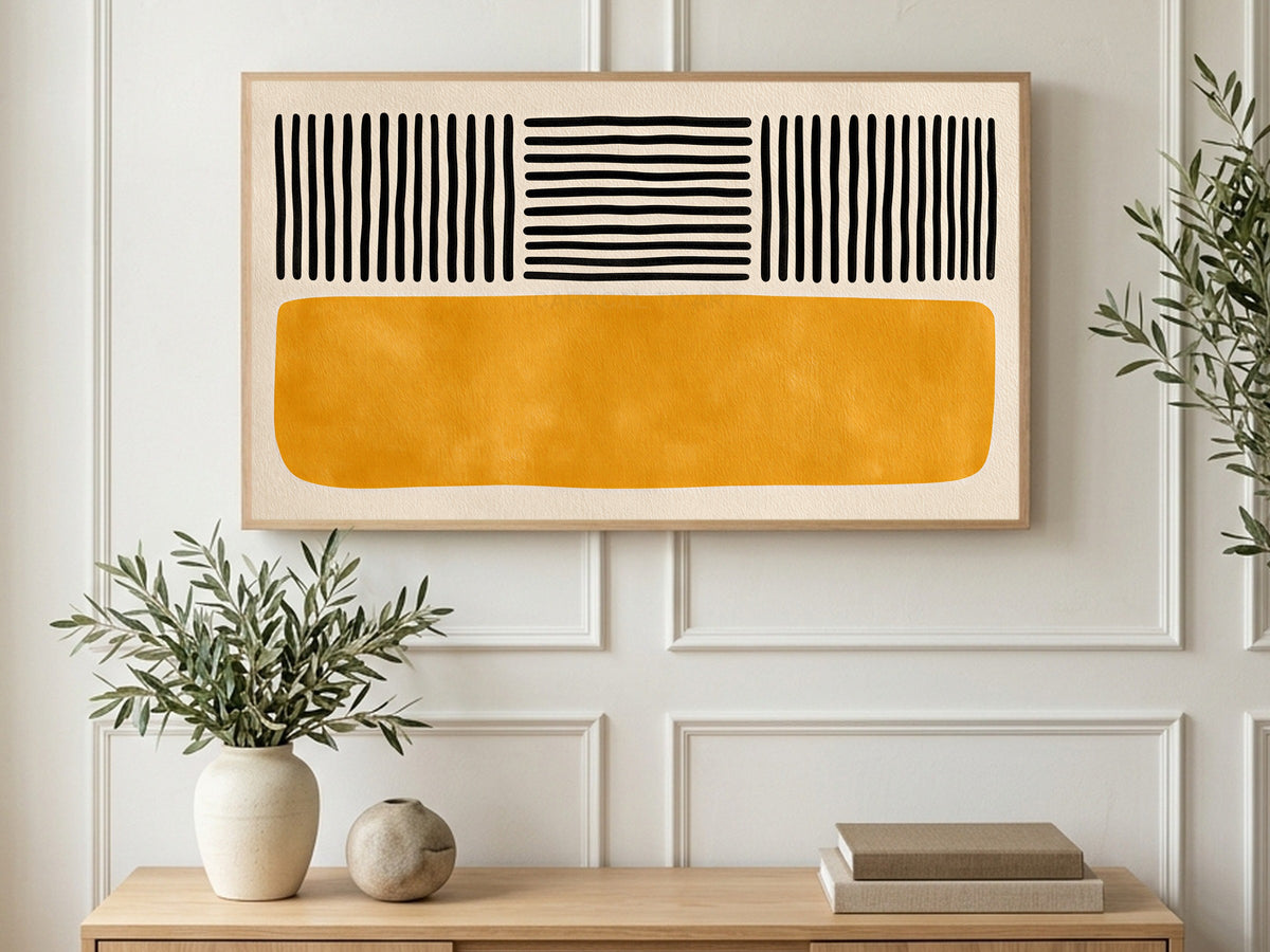 Mustard Line Study art on a TV in a living room