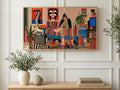 Cluttered Retro Den art on a TV in a living room