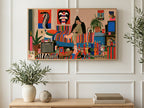 Cluttered Retro Den art on a TV in a living room