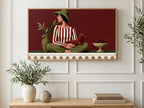 Dachshund Lap Portrait art on a TV in a living room