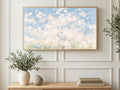 Pastel Cherry Blossoms art on a TV in a living room