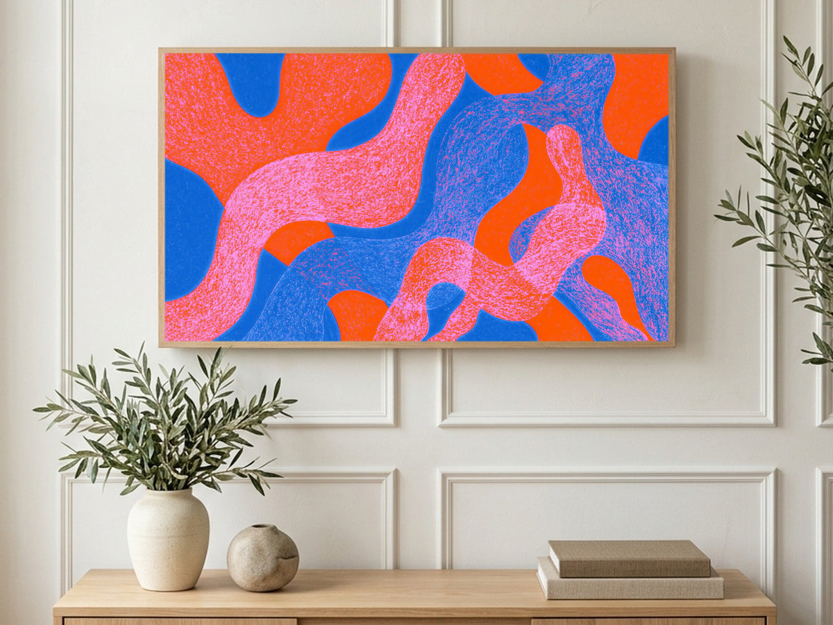 Speckled Wavy Ribbons art on a TV in a living room