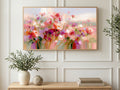 Blush Wildflower Meadow art on a TV in a living room