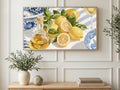 Lemons and Olive Oil art on a TV in a living room