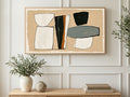 Beige and Black Blocks art on a TV in a living room