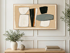 Beige and Black Blocks art on a TV in a living room