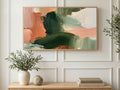 Green and Peach Impasto art on a TV in a living room