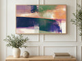 Grainy Purple Horizon art on a TV in a living room