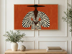 Zebra Coat Fashion art on a TV in a living room