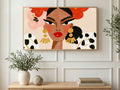 Gold Earring Glamour art on a TV in a living room