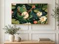 Banjo Pond Frog art on a TV in a living room