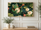 Banjo Pond Frog art on a TV in a living room