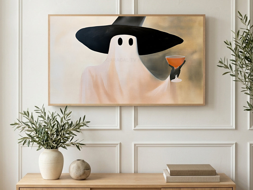 Cocktail Hour Ghost art on a TV in a living room