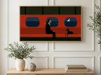 Red Ferry Cabin art on a TV in a living room