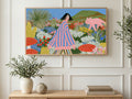 Pink Fox Garden Walk art on a TV in a living room