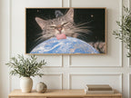 Cat Licking Earth art on a TV in a living room