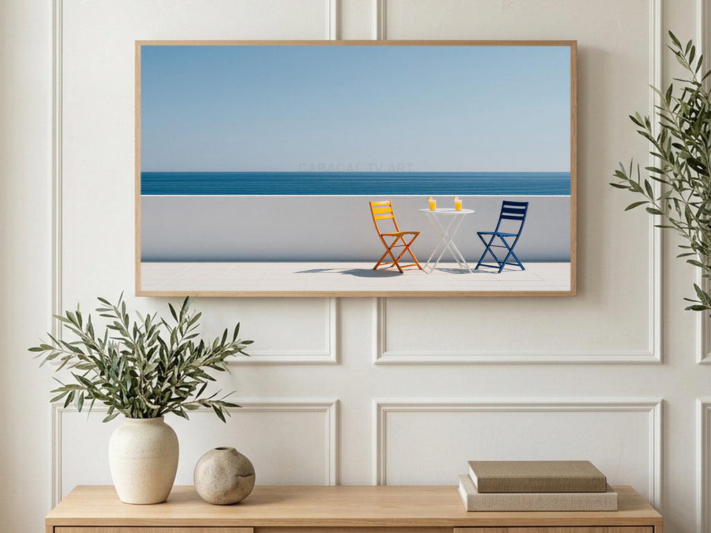 Sea View Terrace art on a TV in a living room