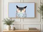 Grumpy Dotted Owl art on a TV in a living room