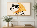 Dalmatian in a Headscarf art on a TV in a living room