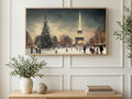 Paris Square Skaters art on a TV in a living room