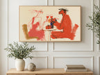 Coral Wine Toast art on a TV in a living room