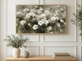 White Anemone Field art on a TV in a living room