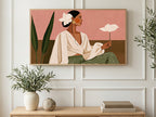White Lily Profile art on a TV in a living room
