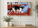 String Light Sofa Cat art on a TV in a living room
