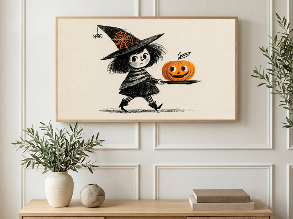 Little Witch Lantern art on a TV in a living room