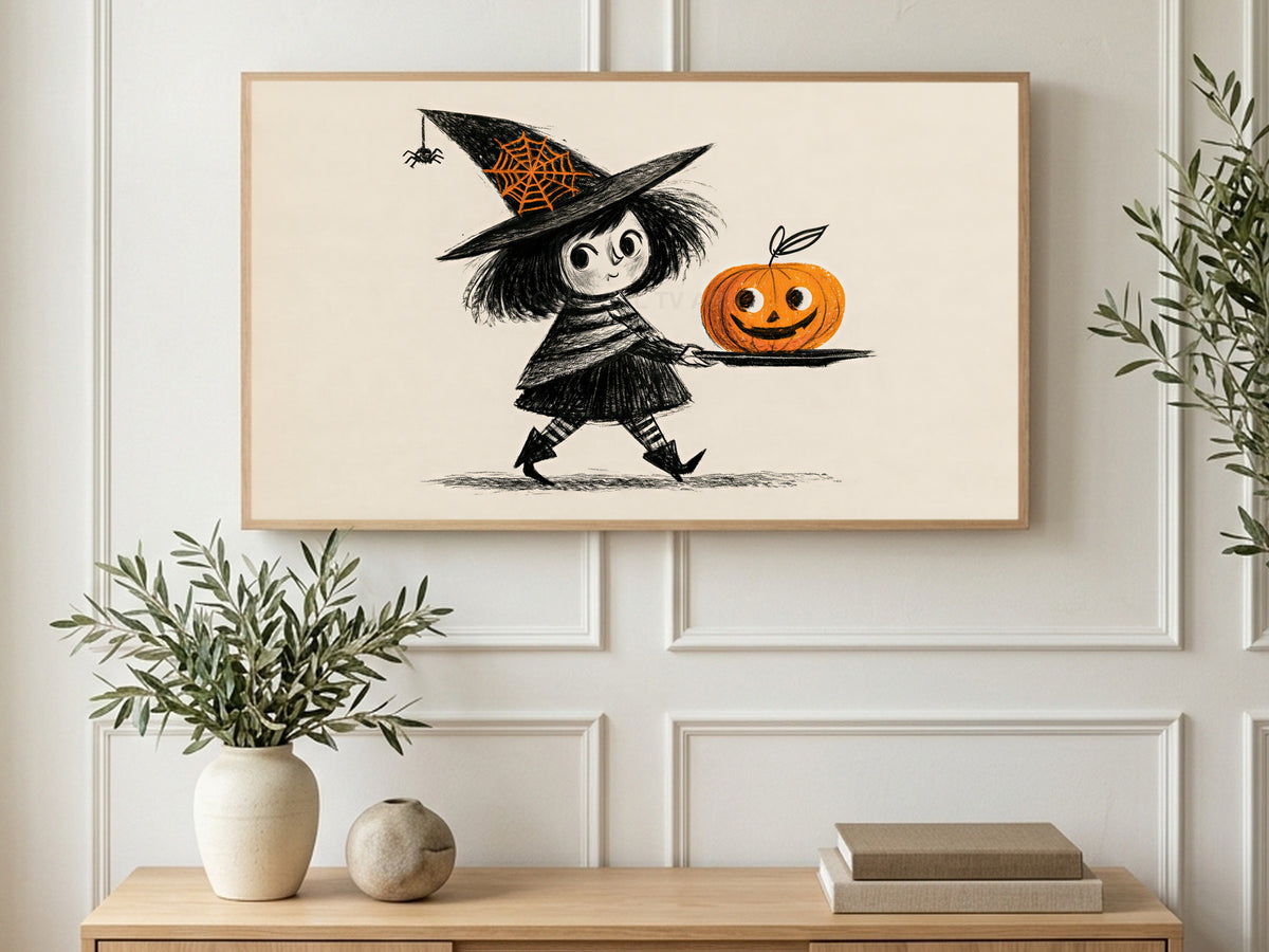 Little Witch Lantern art on a TV in a living room