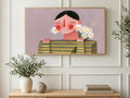 Rosy Cheeks and Daisies art on a TV in a living room