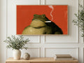 Smoking Toad on Red art on a TV in a living room