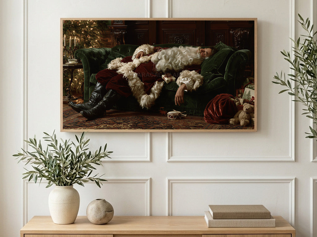 Santa Velvet Nap art on a TV in a living room