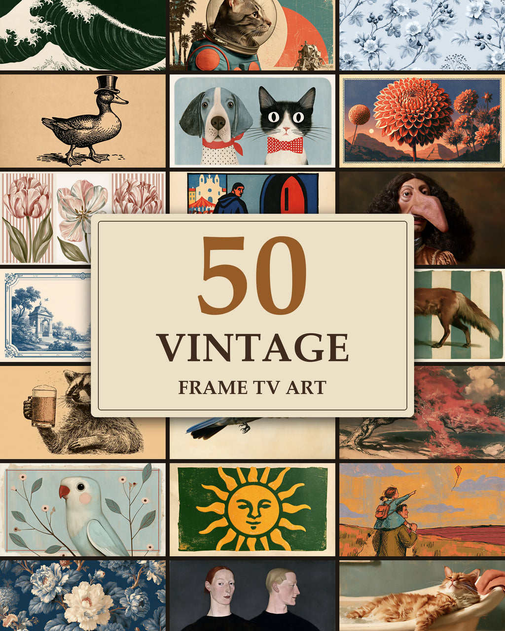 Vintage Bundle of 50: every artwork of the bundle in a grid