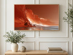 Fiery Sea Cliffs art on a TV in a living room