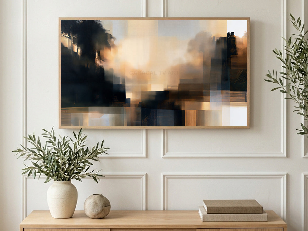 Glowing Mist Abstract art on a TV in a living room