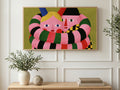 Long Striped Arms art on a TV in a living room