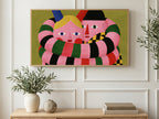 Long Striped Arms art on a TV in a living room