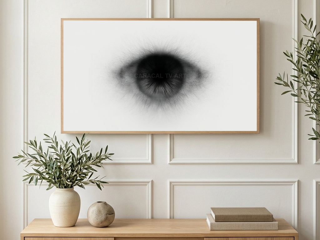 Fine Line Black Eye art on a TV in a living room