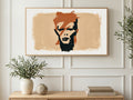 Lightning Bolt Portrait art on a TV in a living room