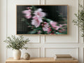 Fluted Glass Blossoms art on a TV in a living room