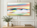 Pastel Sunset Hills art on a TV in a living room