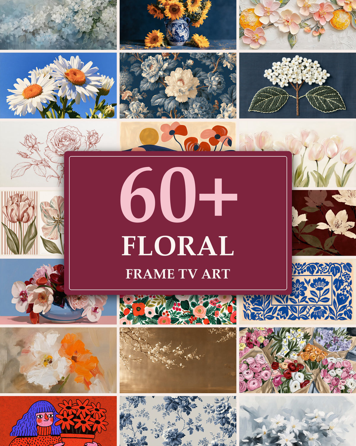 Floral Bundle of 67: every artwork of the bundle in a grid