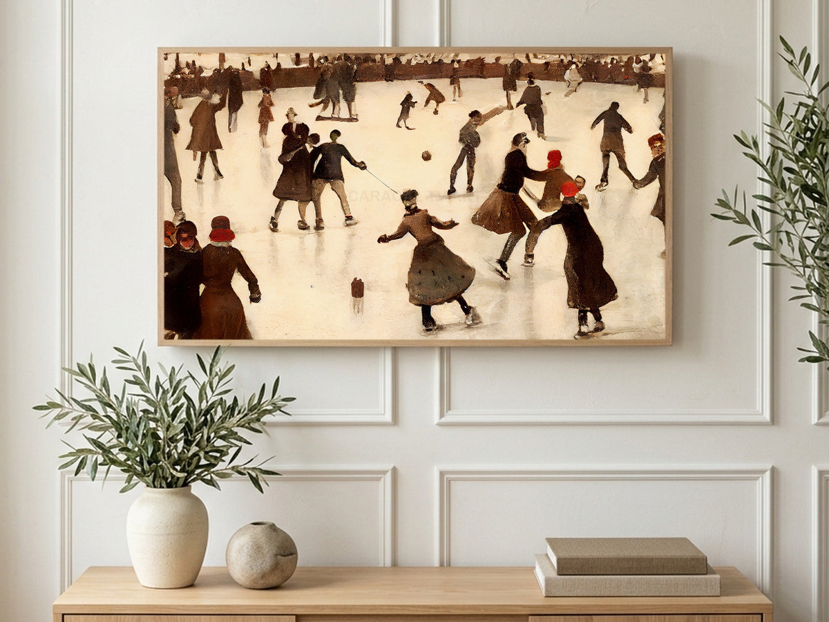 Red Hat Skaters art on a TV in a living room