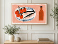 Sardines and Tomatoes art on a TV in a living room