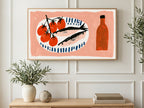 Sardines and Tomatoes art on a TV in a living room