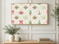 Holly Candy Cane Tiles art on a TV in a living room