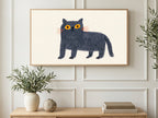 Round British Blue Cat art on a TV in a living room