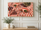 Pink Martinis and Olives art on a TV in a living room